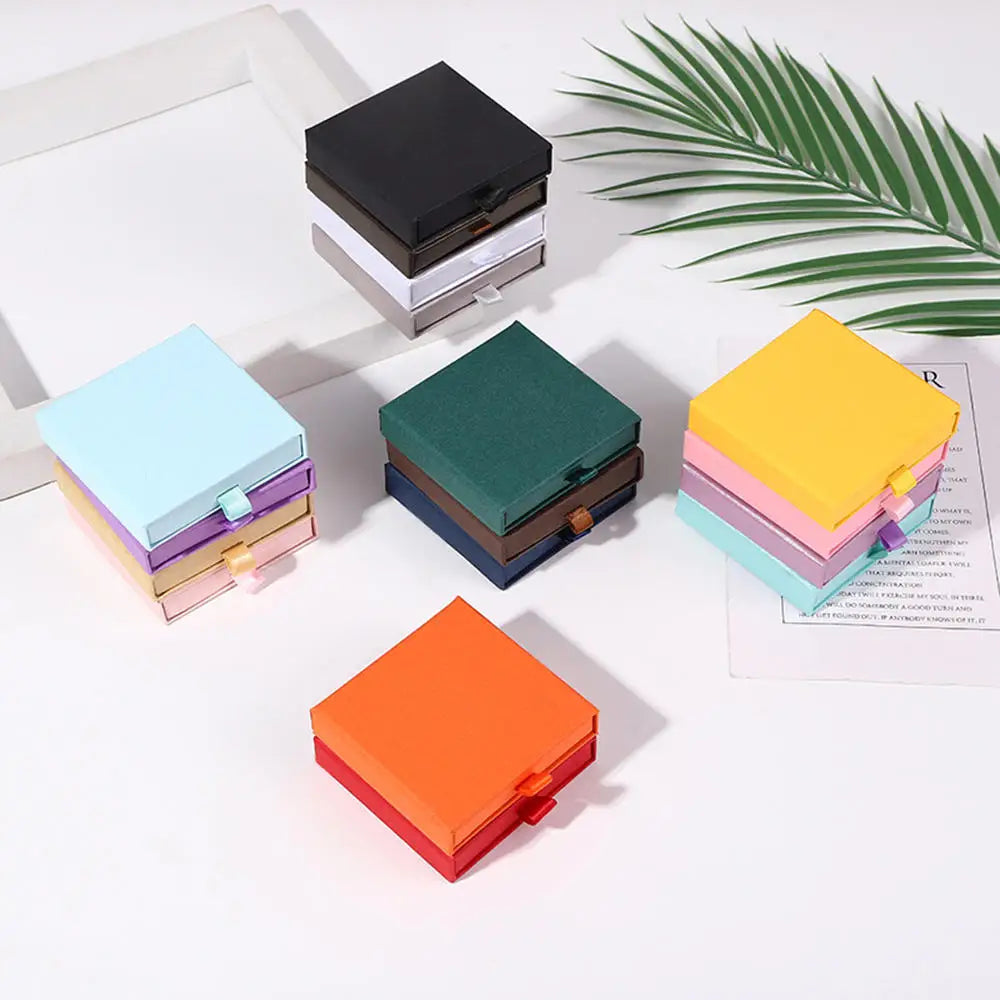 10x10x2cm Jewelry Necklace Box 16 Colors Square Pull-Out Style Travel Jewelry Box Storage Organizer Surprise Gift Packaging Case