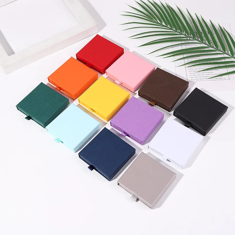 10x10x2cm Jewelry Necklace Box 16 Colors Square Pull-Out Style Travel Jewelry Box Storage Organizer Surprise Gift Packaging Case