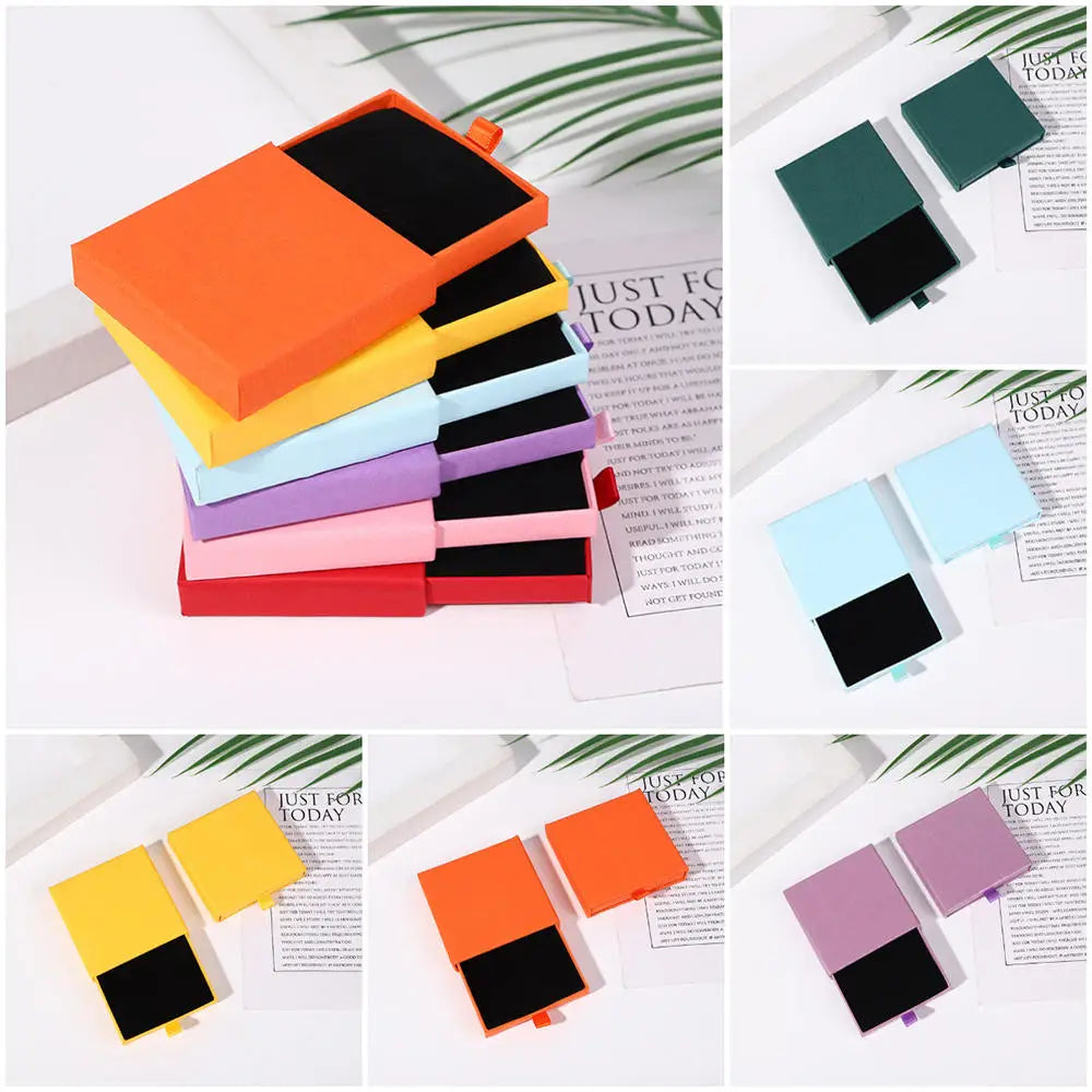 10x10x2cm Jewelry Necklace Box 16 Colors Square Pull-Out Style Travel Jewelry Box Storage Organizer Surprise Gift Packaging Case