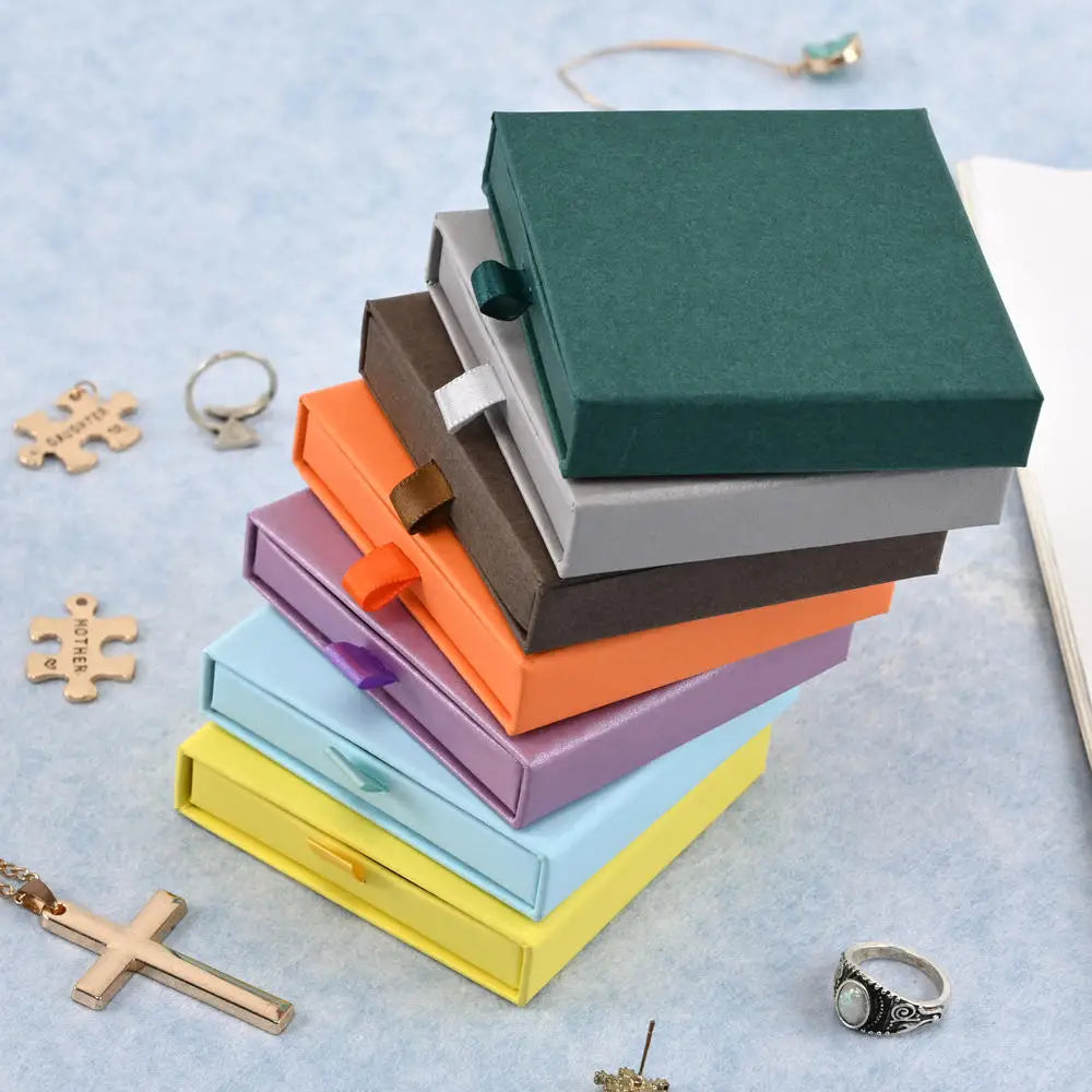 10x10x2cm Jewelry Necklace Box 16 Colors Square Pull-Out Style Travel Jewelry Box Storage Organizer Surprise Gift Packaging Case