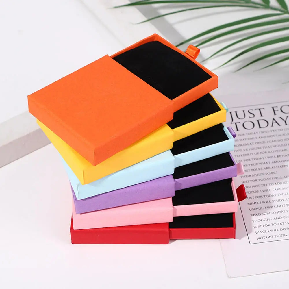10x10x2cm Jewelry Necklace Box 16 Colors Square Pull-Out Style Travel Jewelry Box Storage Organizer Surprise Gift Packaging Case