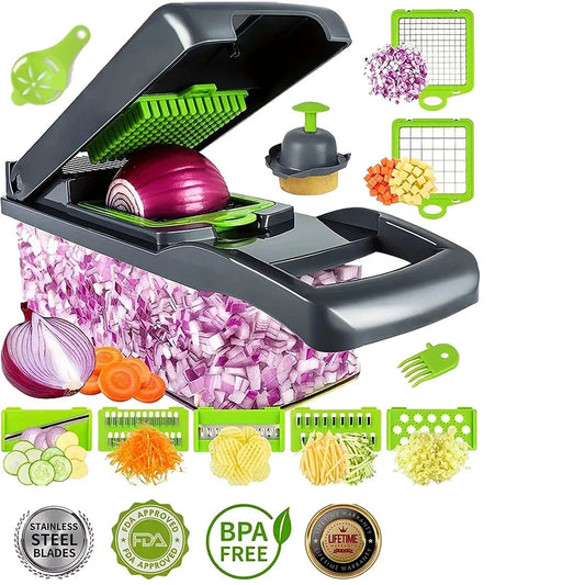 Vegetable Chopper - Food Chopper - Onion Chopper - Vegetable Slicer & Spiralizer - Veggie Chopper with Container - Kitchen Gadgets - Home Essentials - Kitchen Accessories